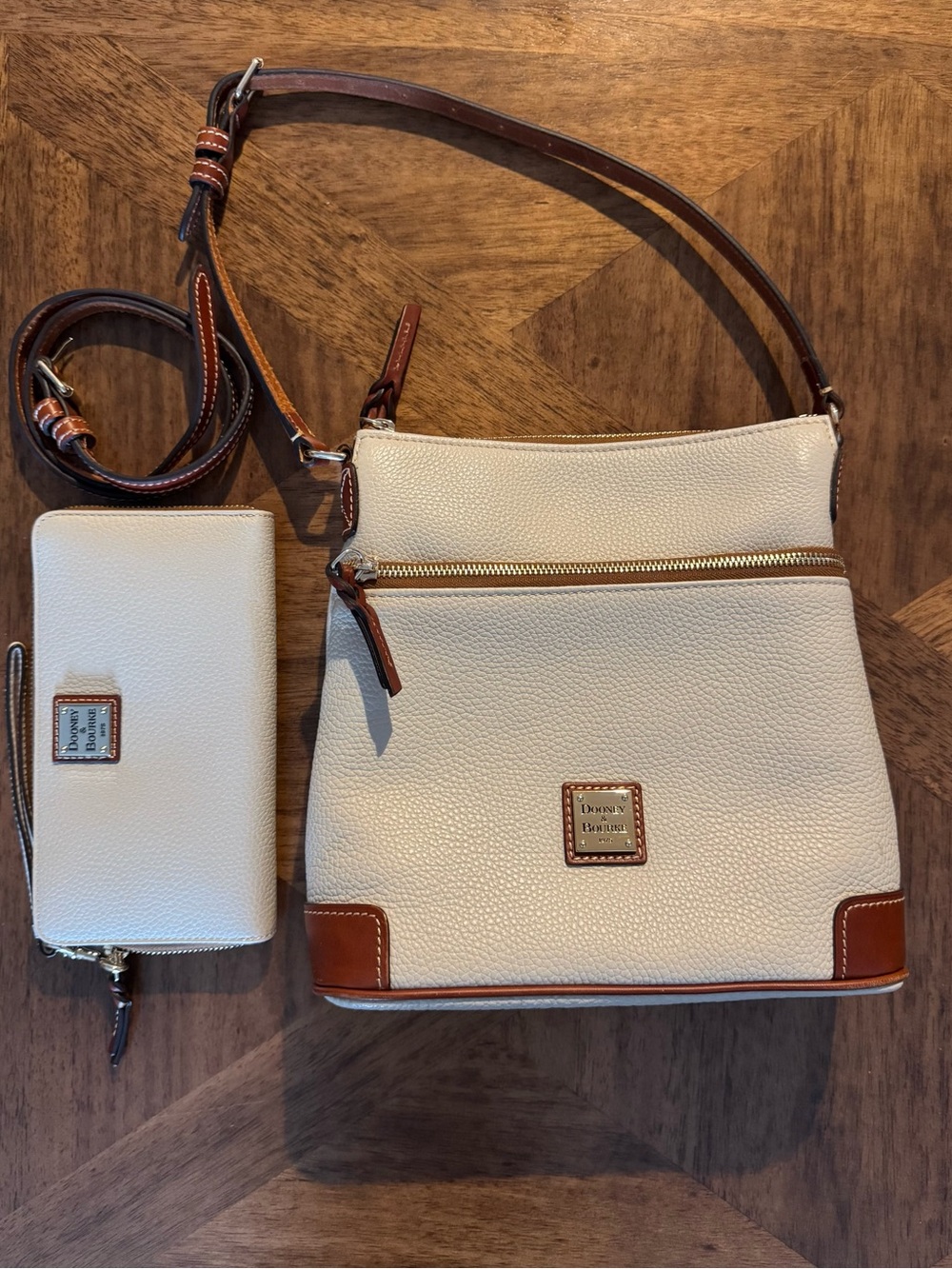 Dooney & Bourke Cream and Brown Pebbled Leather Crossbody